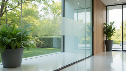 现代化办公楼外观,玻璃幕墙设计,企业标识清晰可见,周围绿化环境优美,体现企业实力