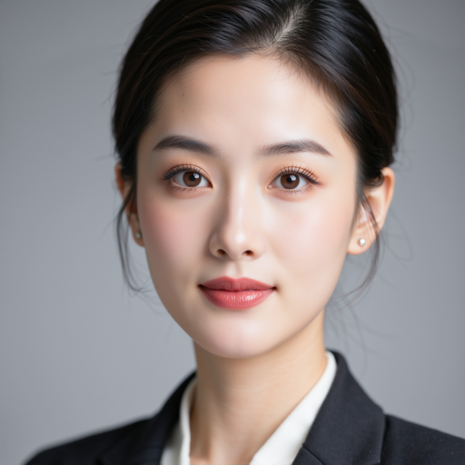 三十岁左右女性头像,穿商务正装,专业表情,背景简洁,体现年轻专业形象